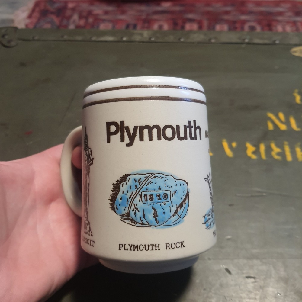 Vintage Plymouth Massachusetts Coffee Mug Cup 8 Oz Stoneware Souvenir Landmarks